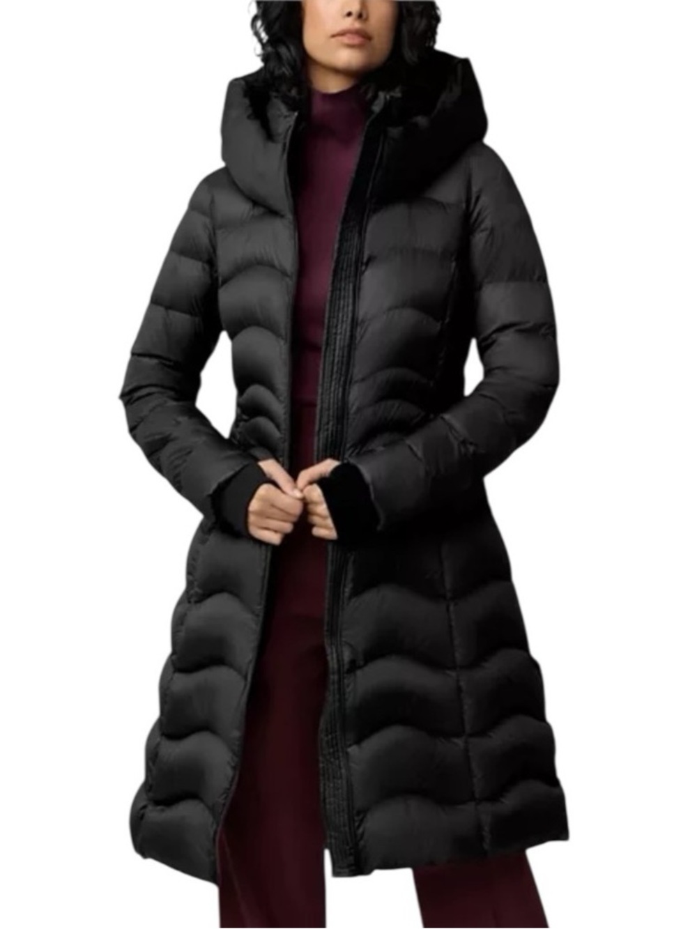 SOIA & KYO Lita Long Hooded Down Puffer Coat Black S